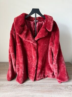 Time and Tru Plush Red Faux Fur Jacket